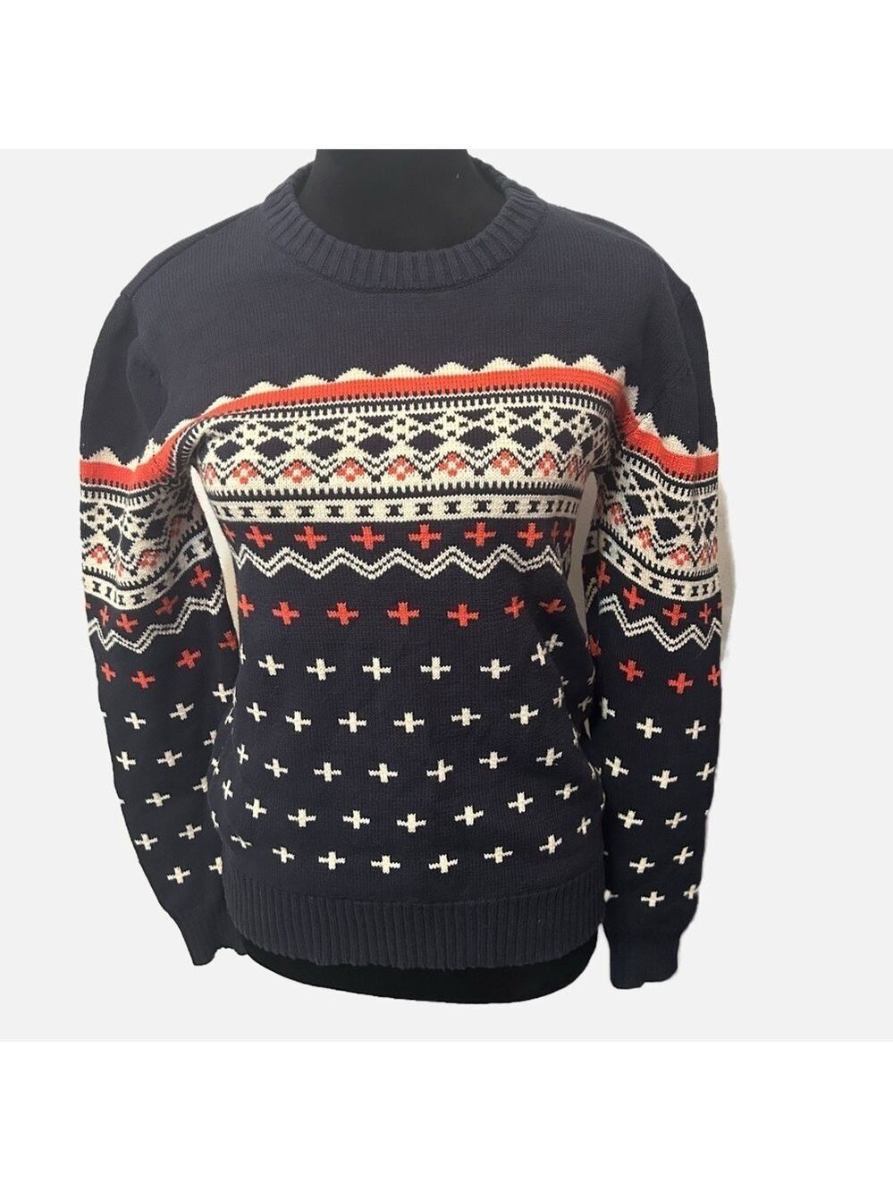 Wacko Maria Women’s Wool Pullover Sweater Intarsia Medium Fall Blue Medium